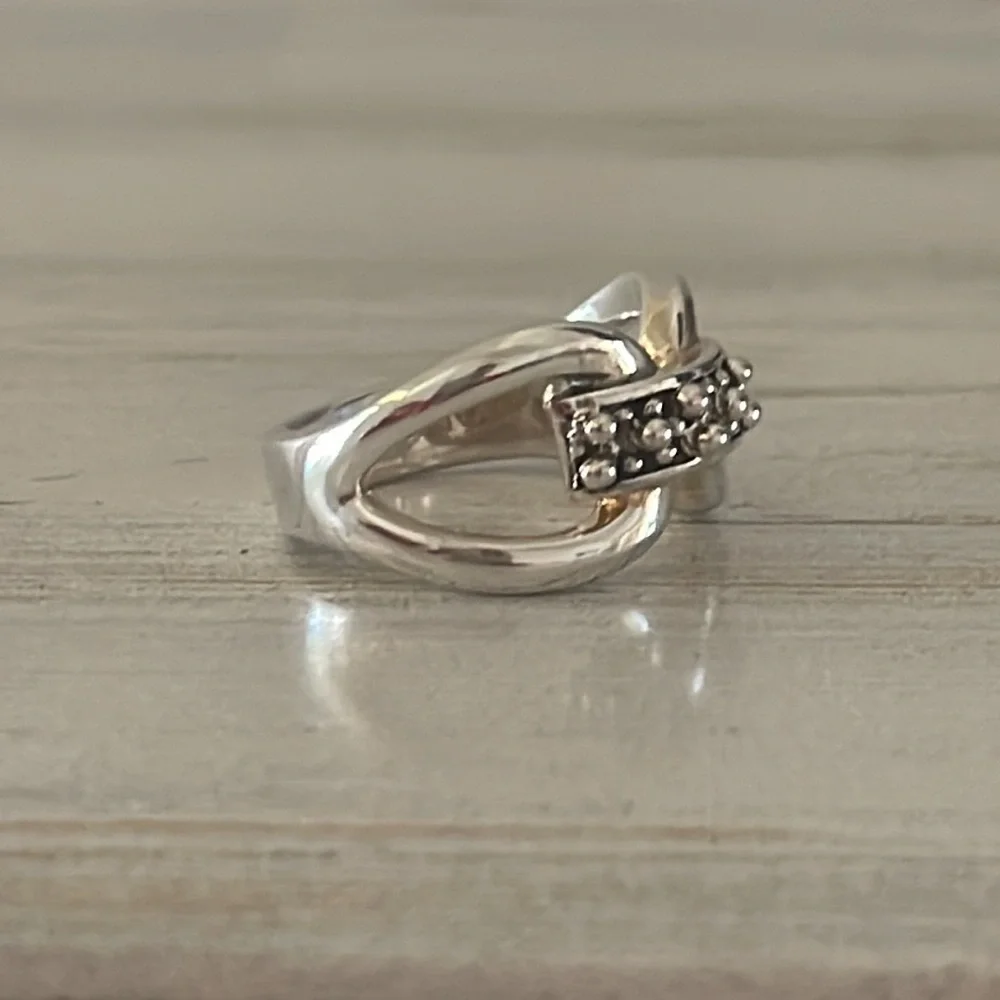 Michael Dawkins Sterling Silver Caviar Buckle Sculptural Ring